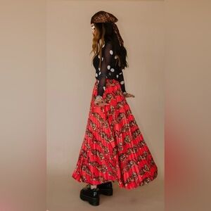 Dressed in LALA Red Tiger Print Maxi Skirt